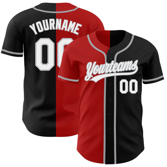 Custom Black White Red-Gray Authentic Split Fashion Baseball Jersey - Main View