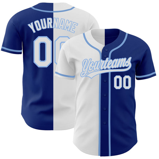 Custom Royal White-Light Blue Authentic Split Fashion Baseball Jersey - Main View