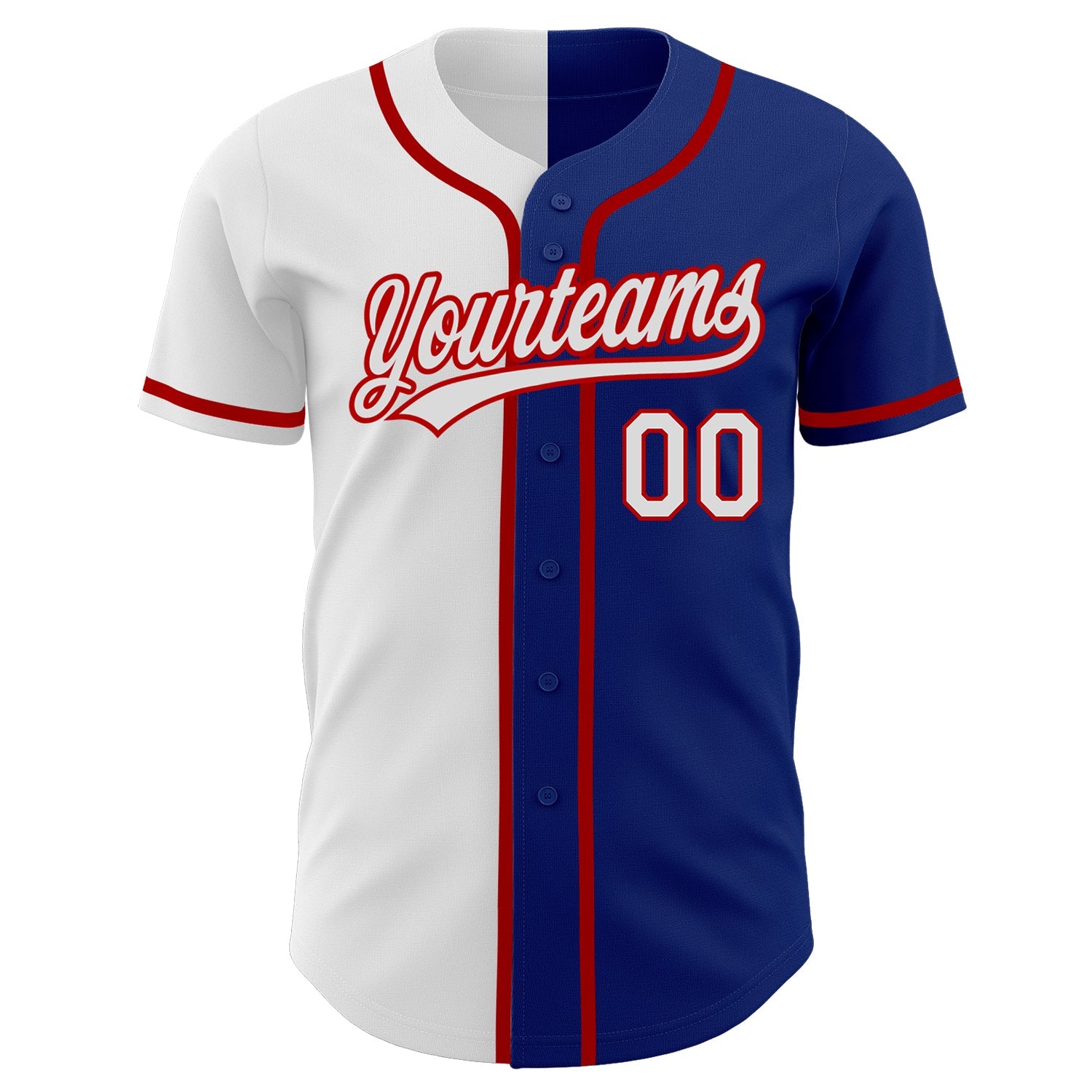 Custom Royal White-Red Authentic Split Fashion Baseball Jersey view 2