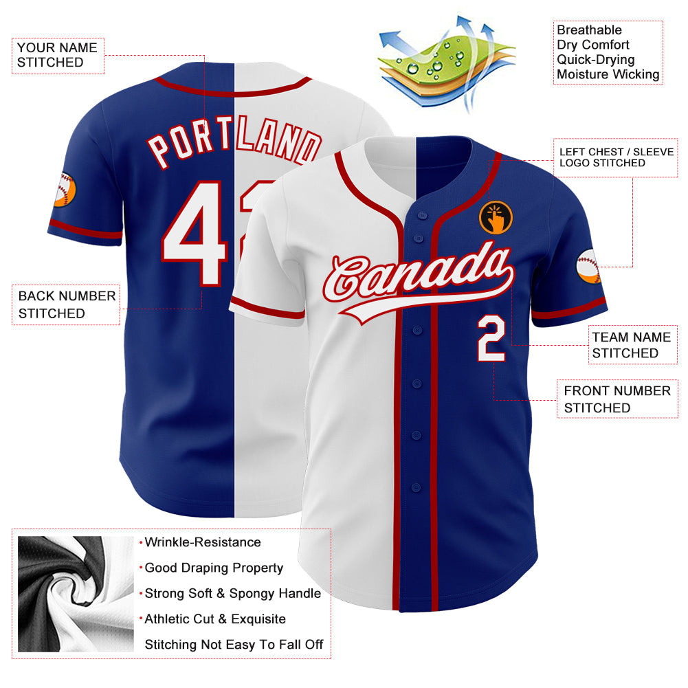 Custom Royal White-Red Authentic Split Fashion Baseball Jersey view 3
