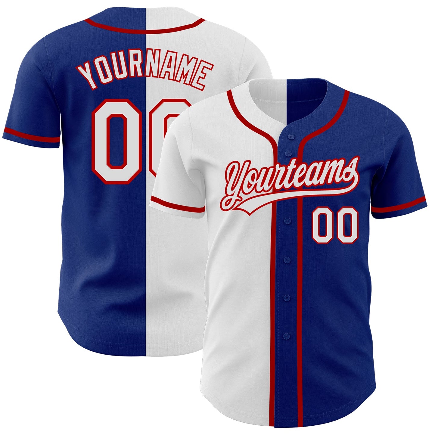 Custom Royal White-Red Authentic Split Fashion Baseball Jersey - Main View