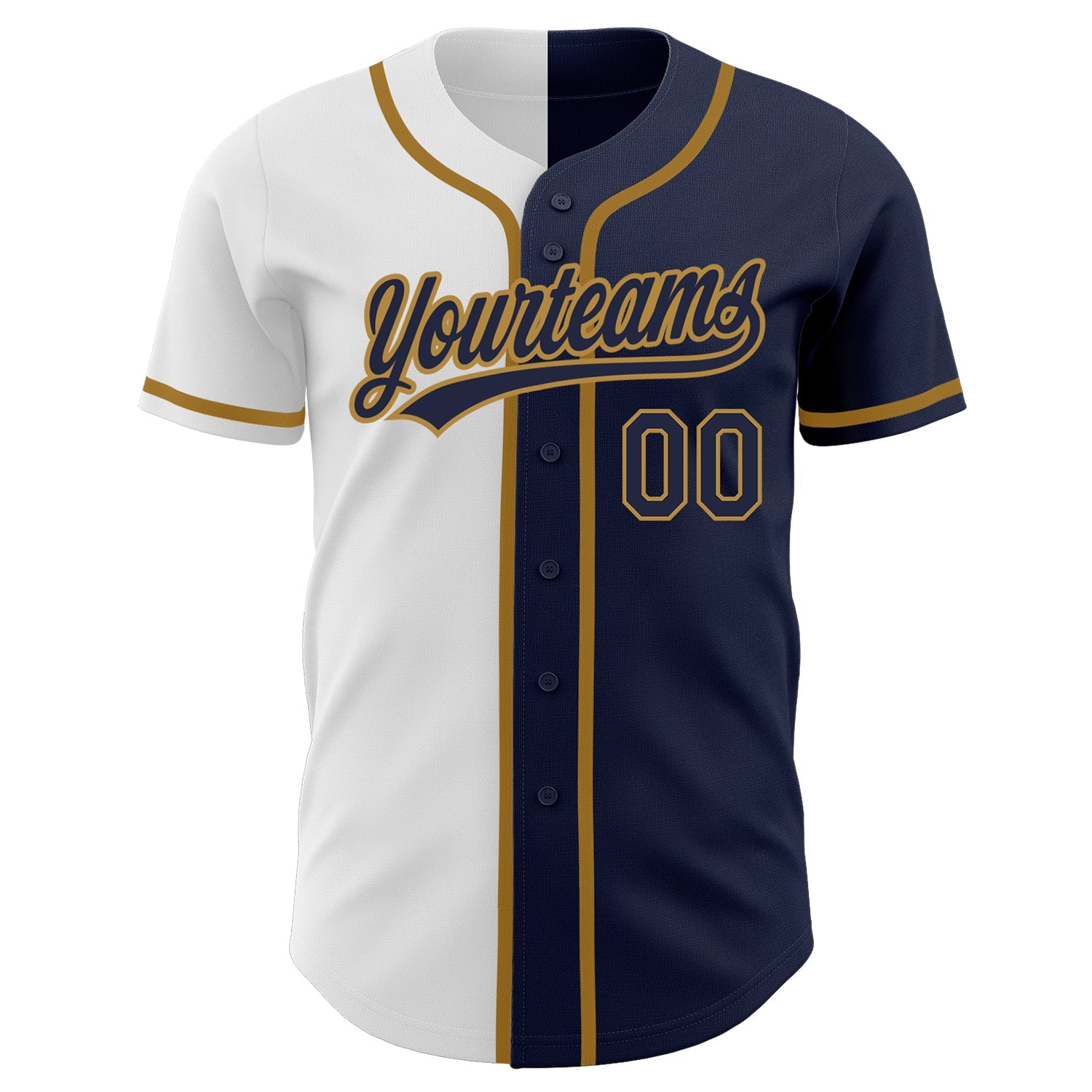 Custom Navy Navy White-Old Gold Authentic Split Fashion Baseball Jersey view 2