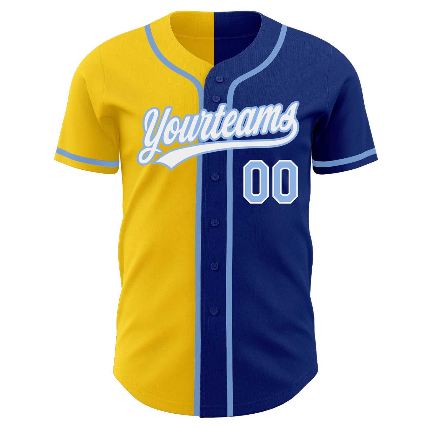 Custom Royal Light Blue-Yellow Authentic Split Fashion Baseball Jersey view 2