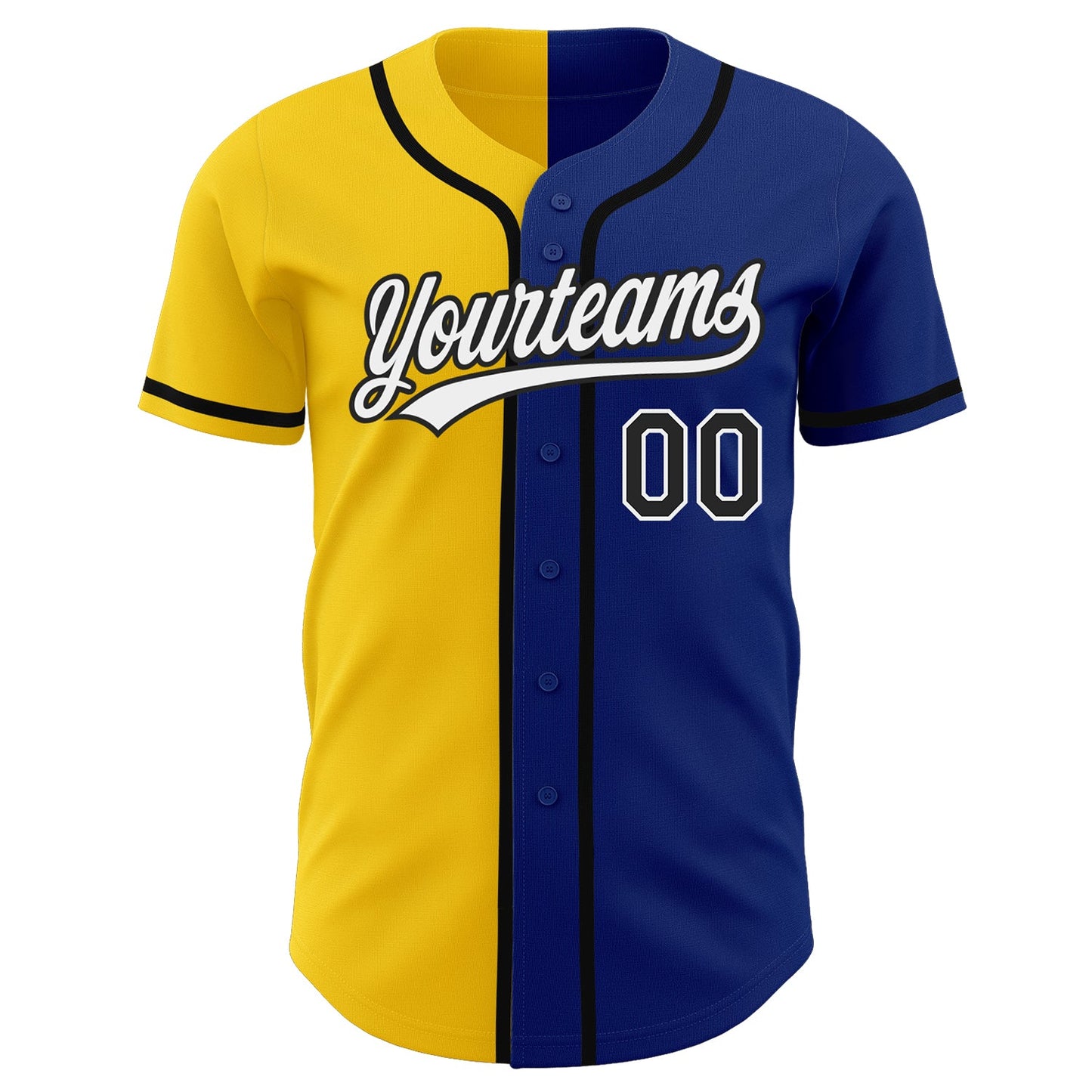 Custom Royal Black-Yellow Authentic Split Fashion Baseball Jersey view 2