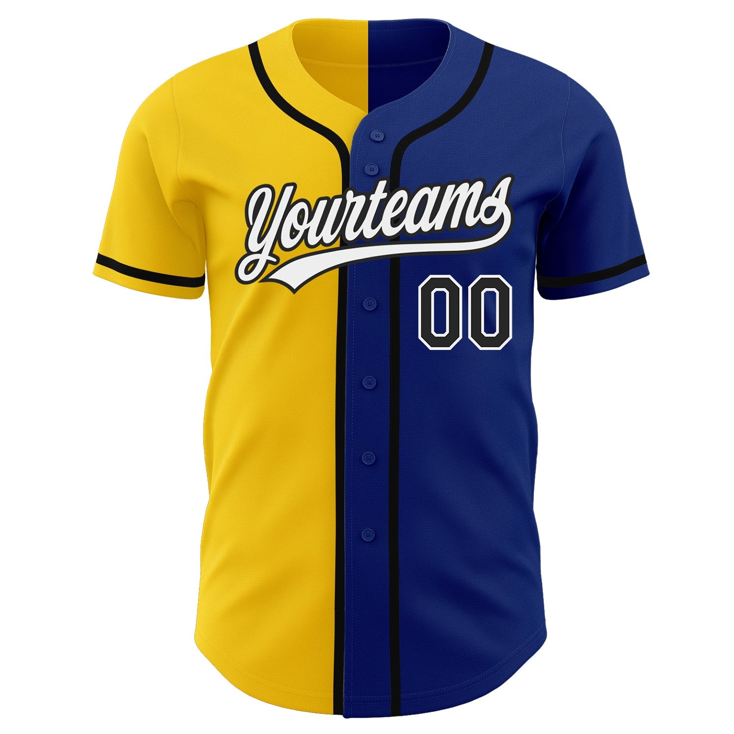 Custom Royal Black-Yellow Authentic Split Fashion Baseball Jersey view 2