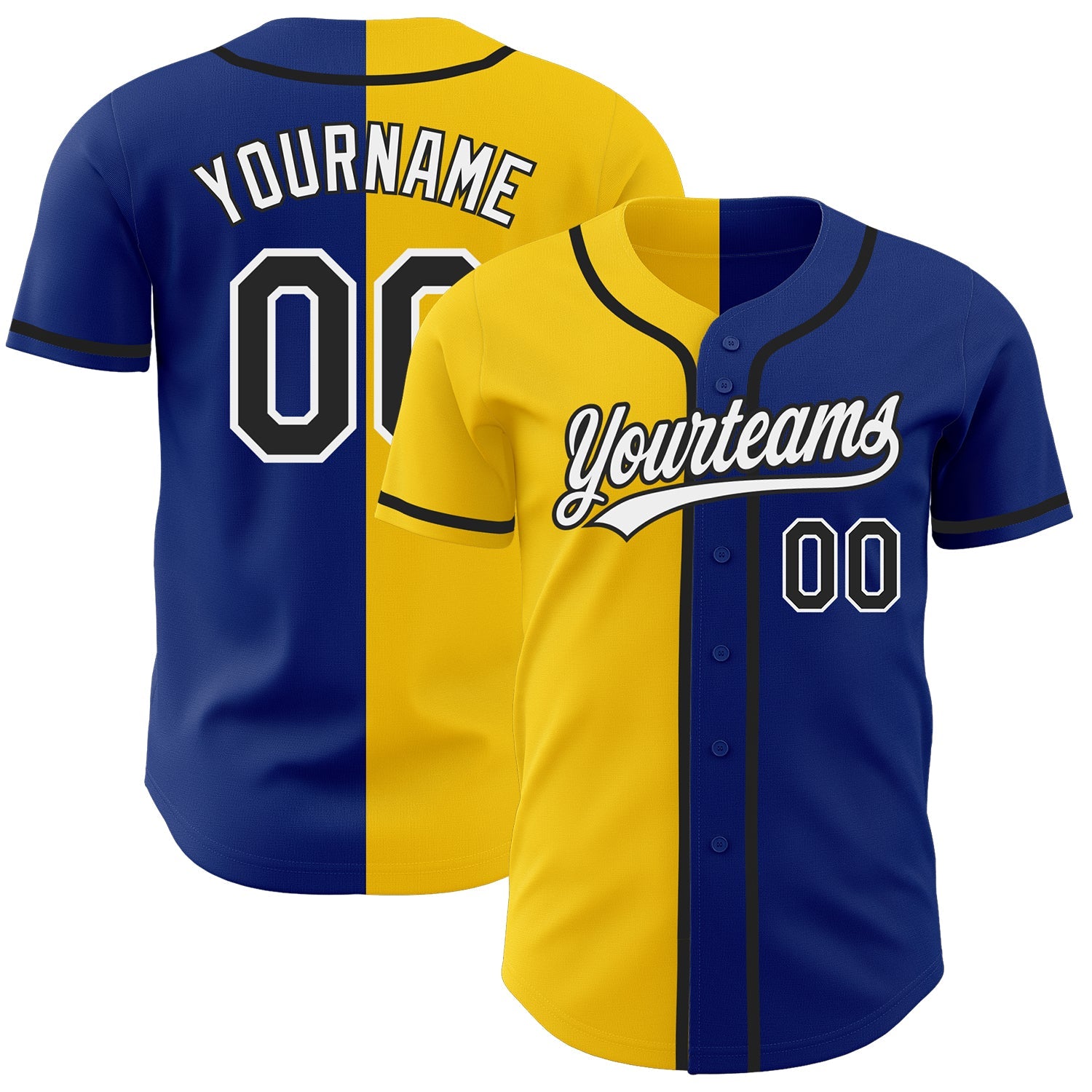 Custom Royal Black-Yellow Authentic Split Fashion Baseball Jersey - Main View