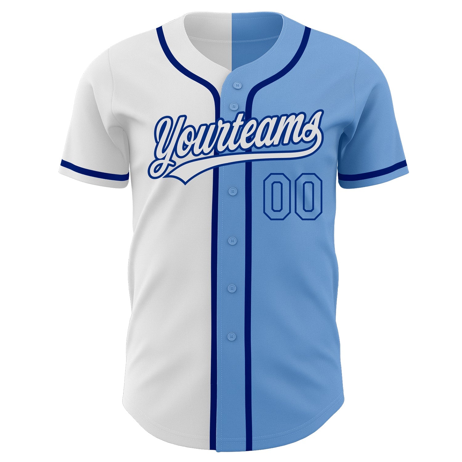 Custom Light Blue Light Blue White-Royal Authentic Split Fashion Baseball Jersey view 2