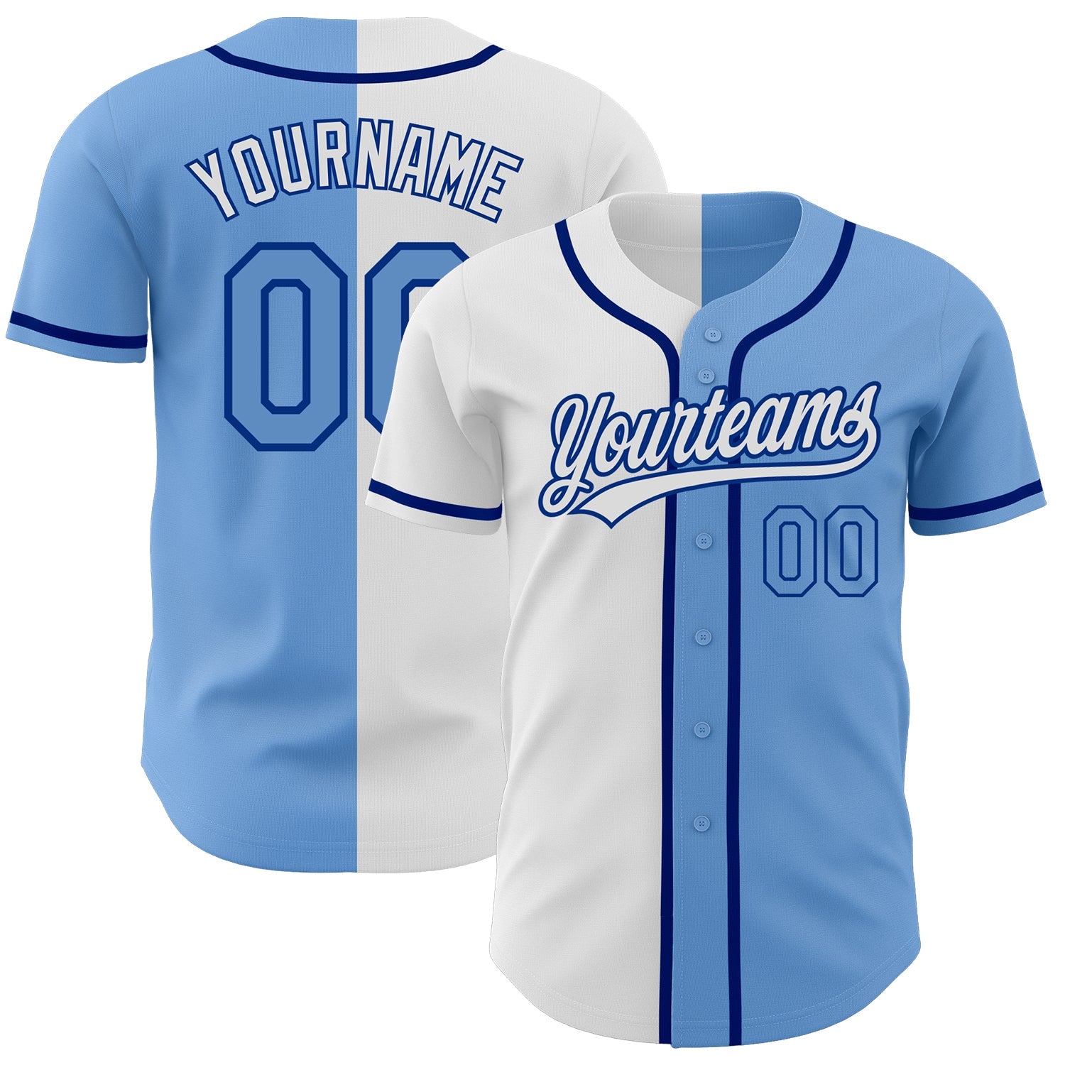 Custom Light Blue Light Blue White-Royal Authentic Split Fashion Baseball Jersey - Main View