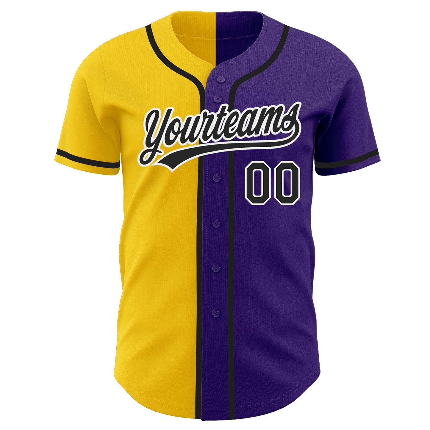 Custom Purple Black-Yellow Authentic Split Fashion Baseball Jersey view 2