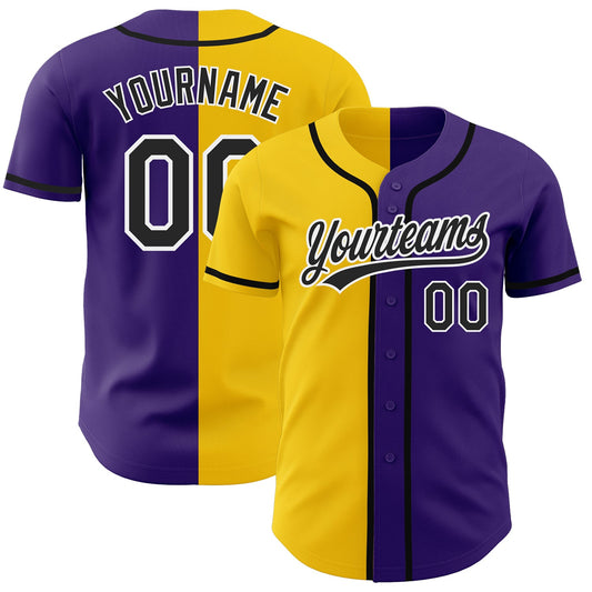 Custom Purple Black-Yellow Authentic Split Fashion Baseball Jersey - Main View