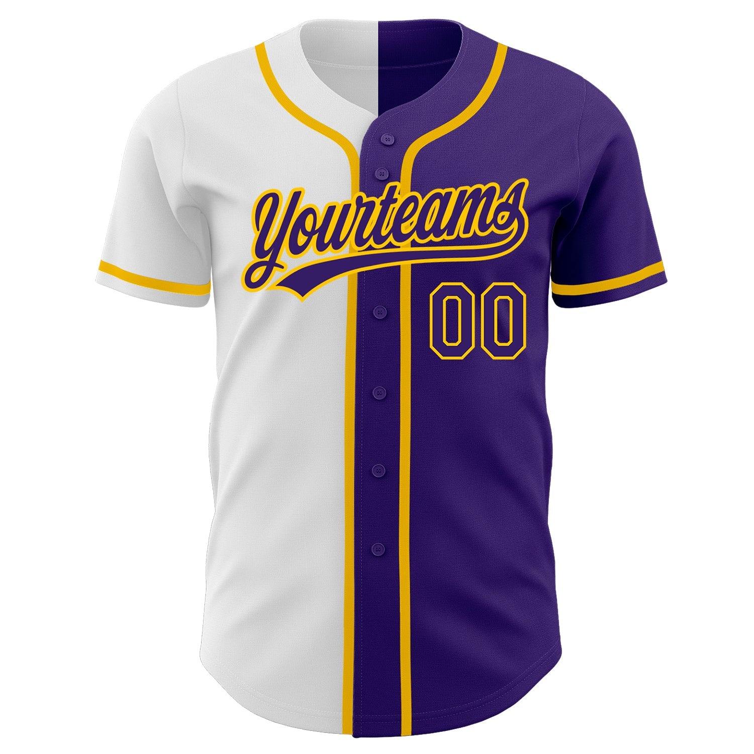 Custom Purple Purple White-Gold Authentic Split Fashion Baseball Jersey view 2