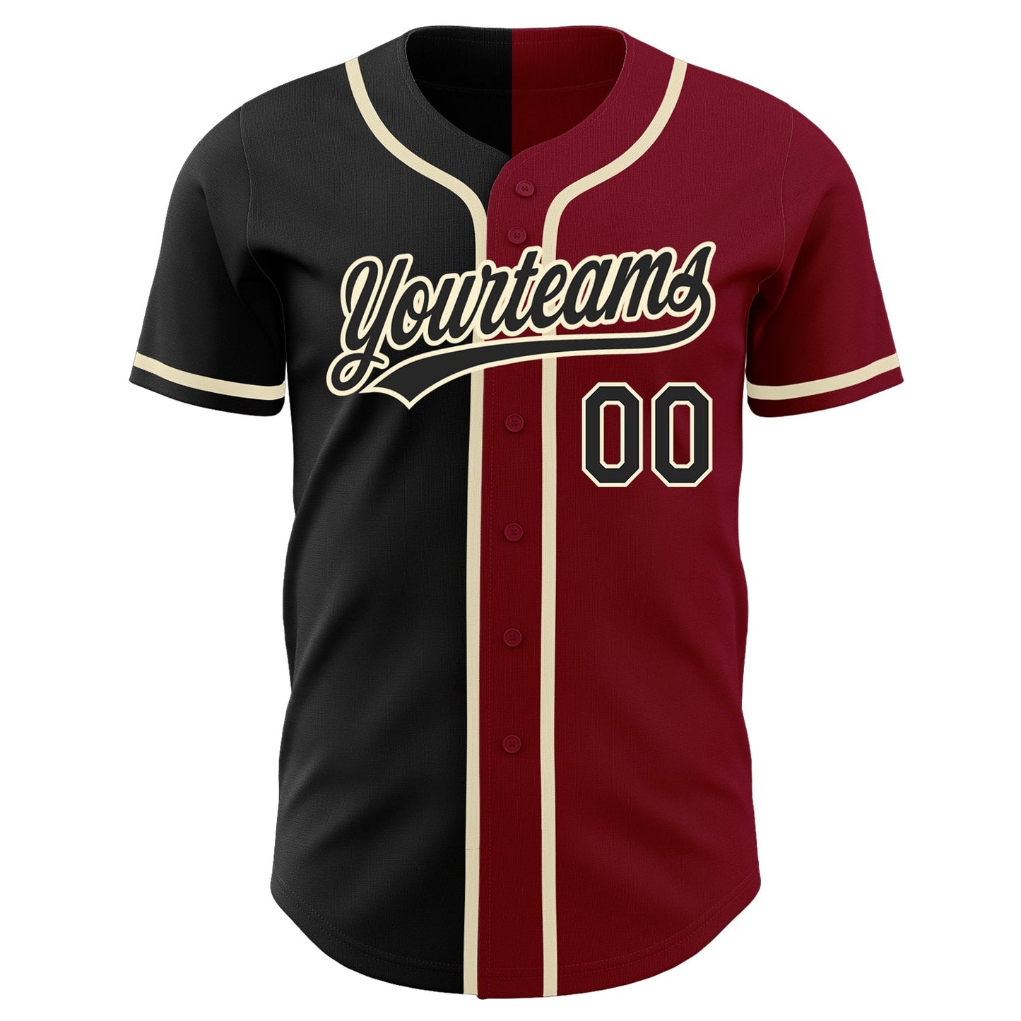 Custom Crimson Black-Cream Authentic Split Fashion Baseball Jersey view 2