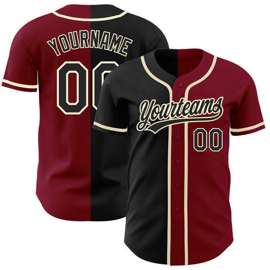 Custom Crimson Black-Cream Authentic Split Fashion Baseball Jersey - Main View