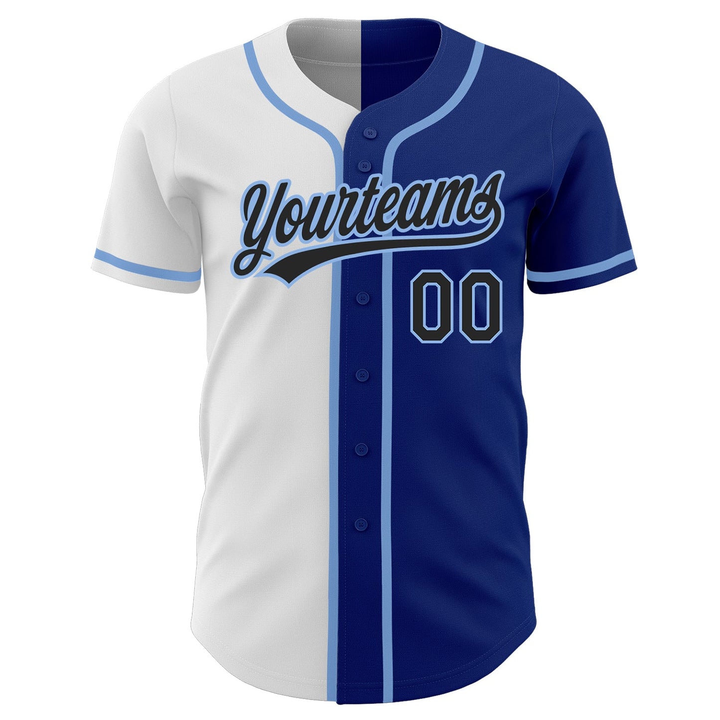 Custom Royal Black White-Light Blue Authentic Split Fashion Baseball Jersey view 2