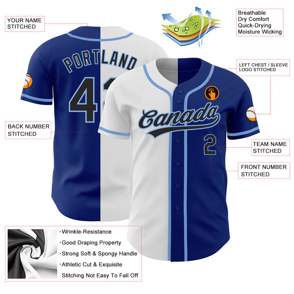 Custom Royal Black White-Light Blue Authentic Split Fashion Baseball Jersey view 3