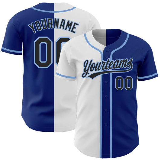 Custom Royal Black White-Light Blue Authentic Split Fashion Baseball Jersey - Main View