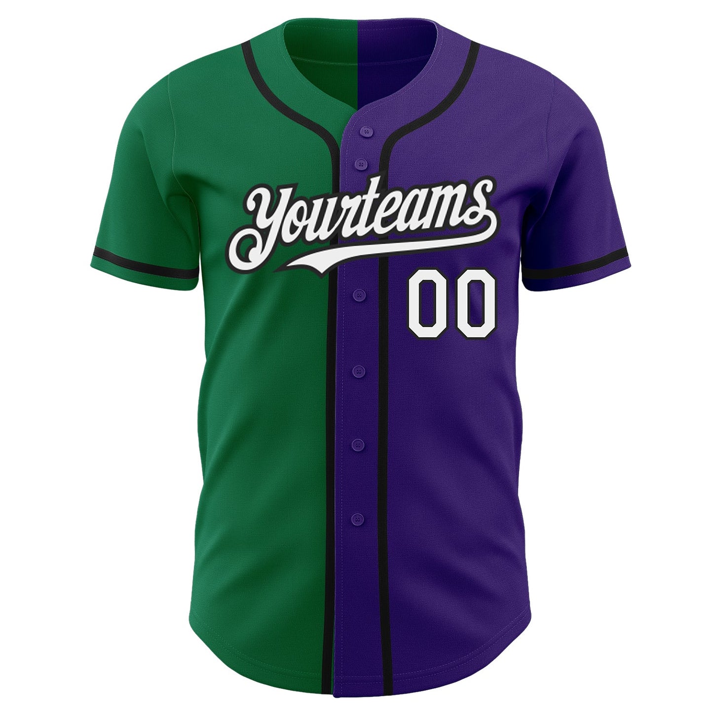 Custom Purple White Kelly Green-Black Authentic Split Fashion Baseball Jersey view 2