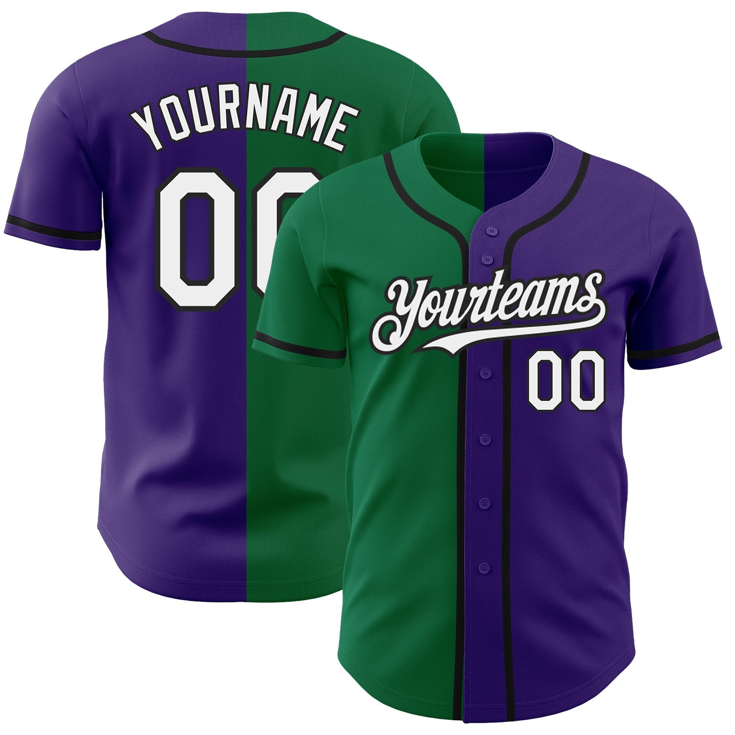 Custom Purple White Kelly Green-Black Authentic Split Fashion Baseball Jersey - Main View