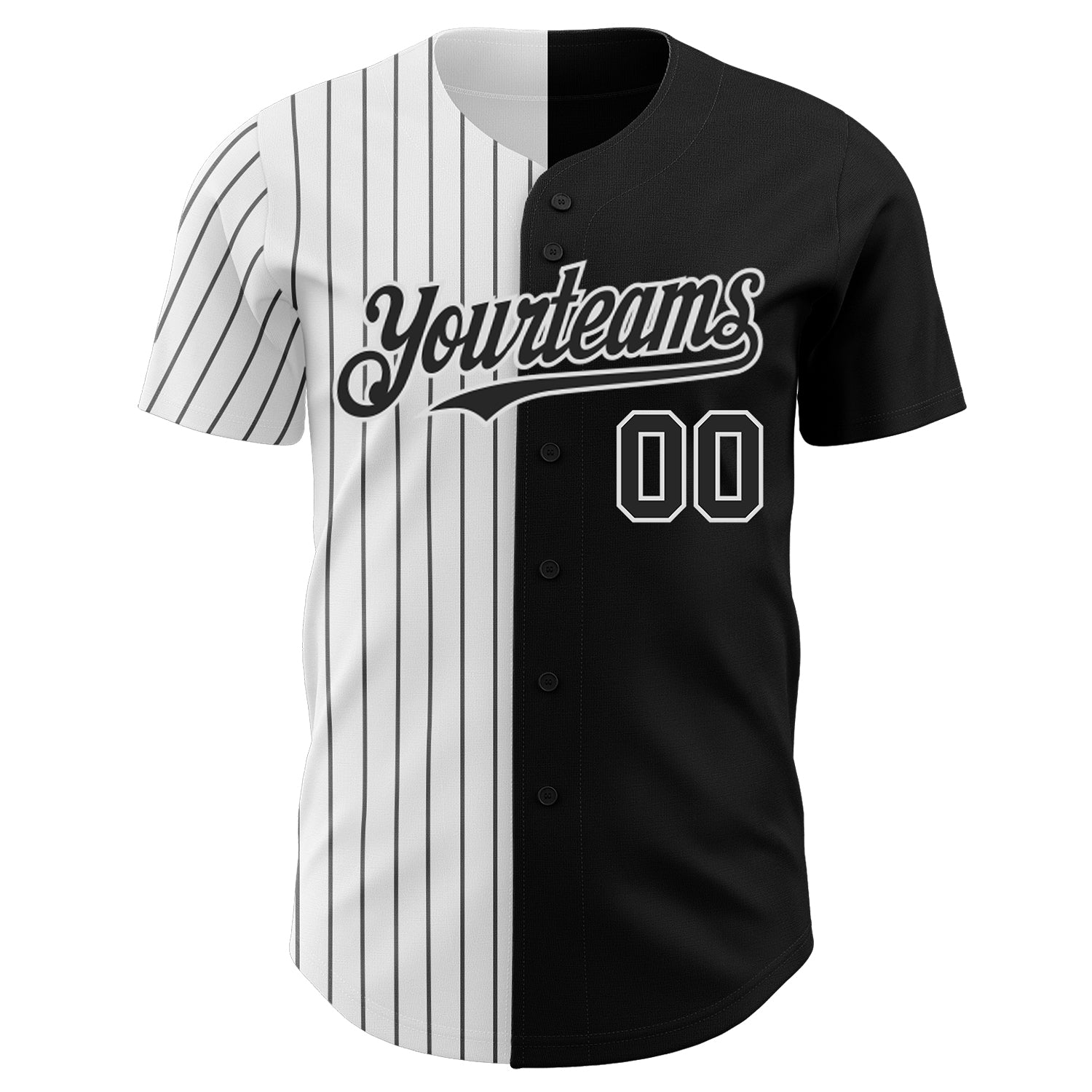 Custom Black White-Black Pinstripe Authentic Split Fashion Baseball Jersey view 2