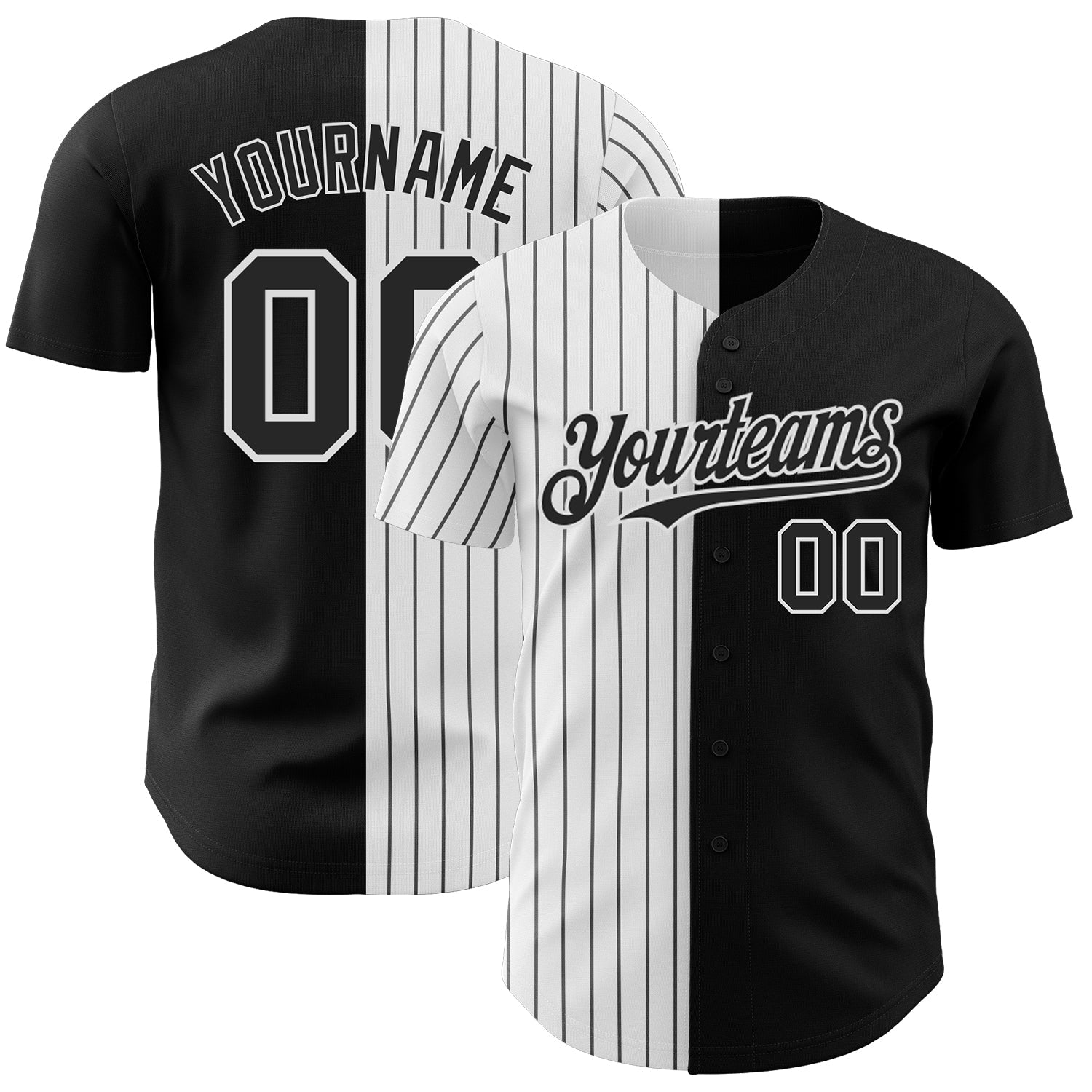 Custom Black White-Black Pinstripe Authentic Split Fashion Baseball Jersey - Main View