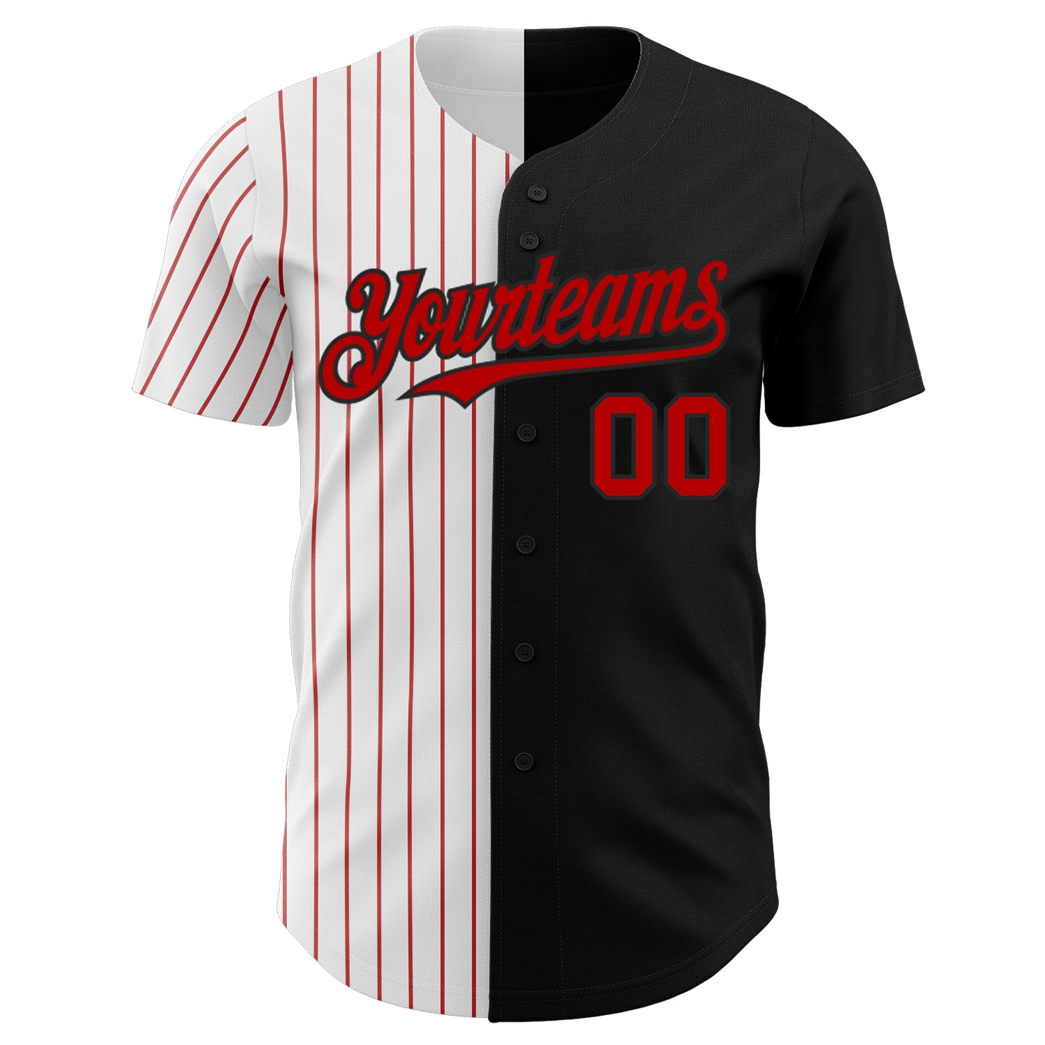 Custom Black White-Red Pinstripe Authentic Split Fashion Baseball Jersey view 2