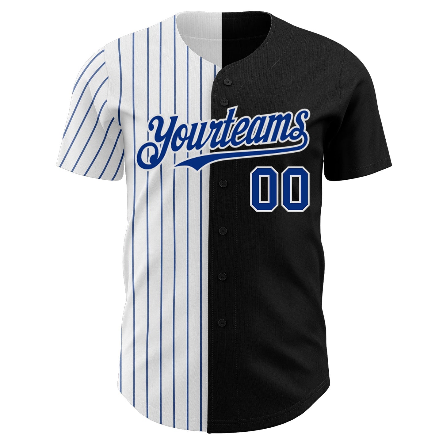 Custom Black White-Royal Pinstripe Authentic Split Fashion Baseball Jersey view 2
