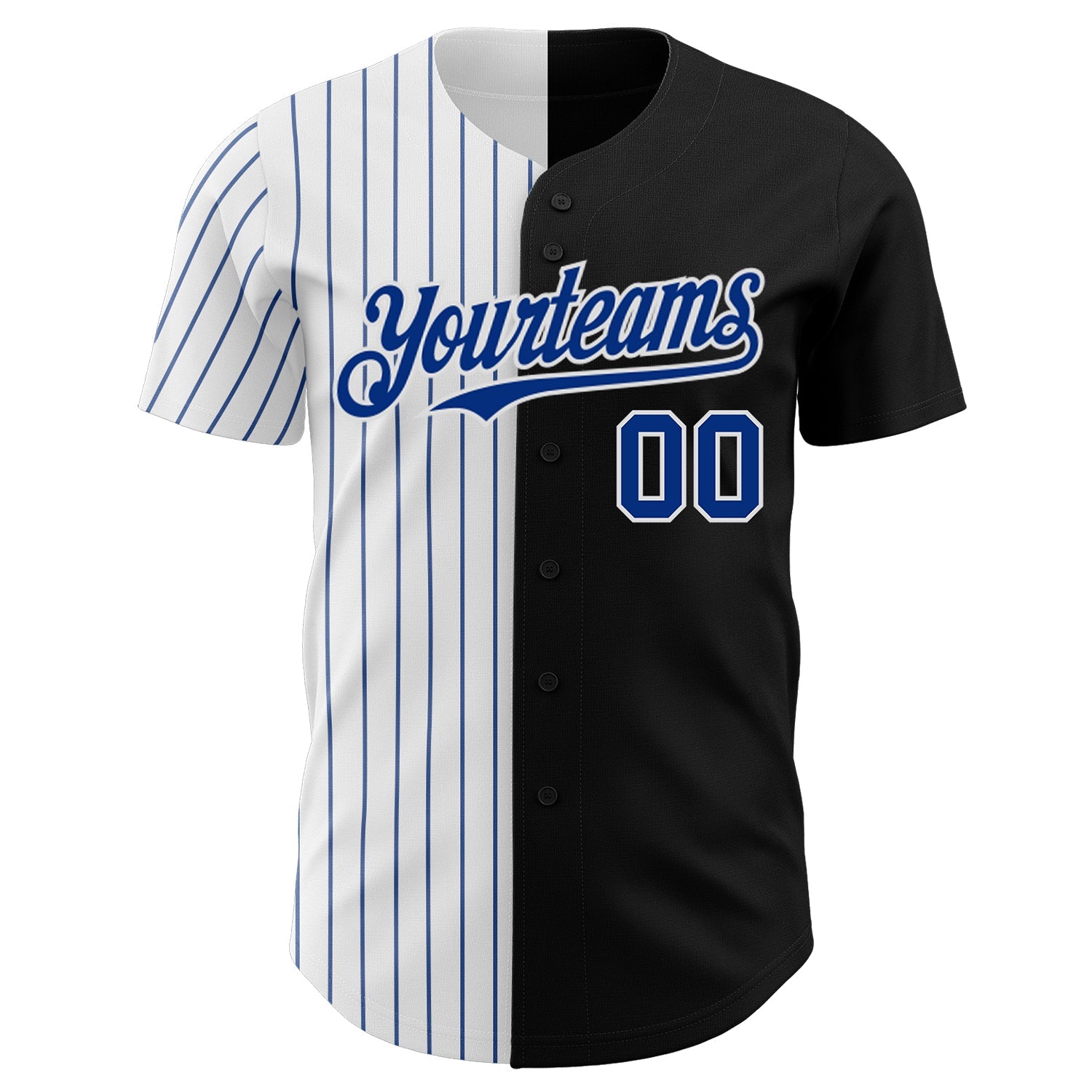 Custom Black White-Royal Pinstripe Authentic Split Fashion Baseball Jersey view 2