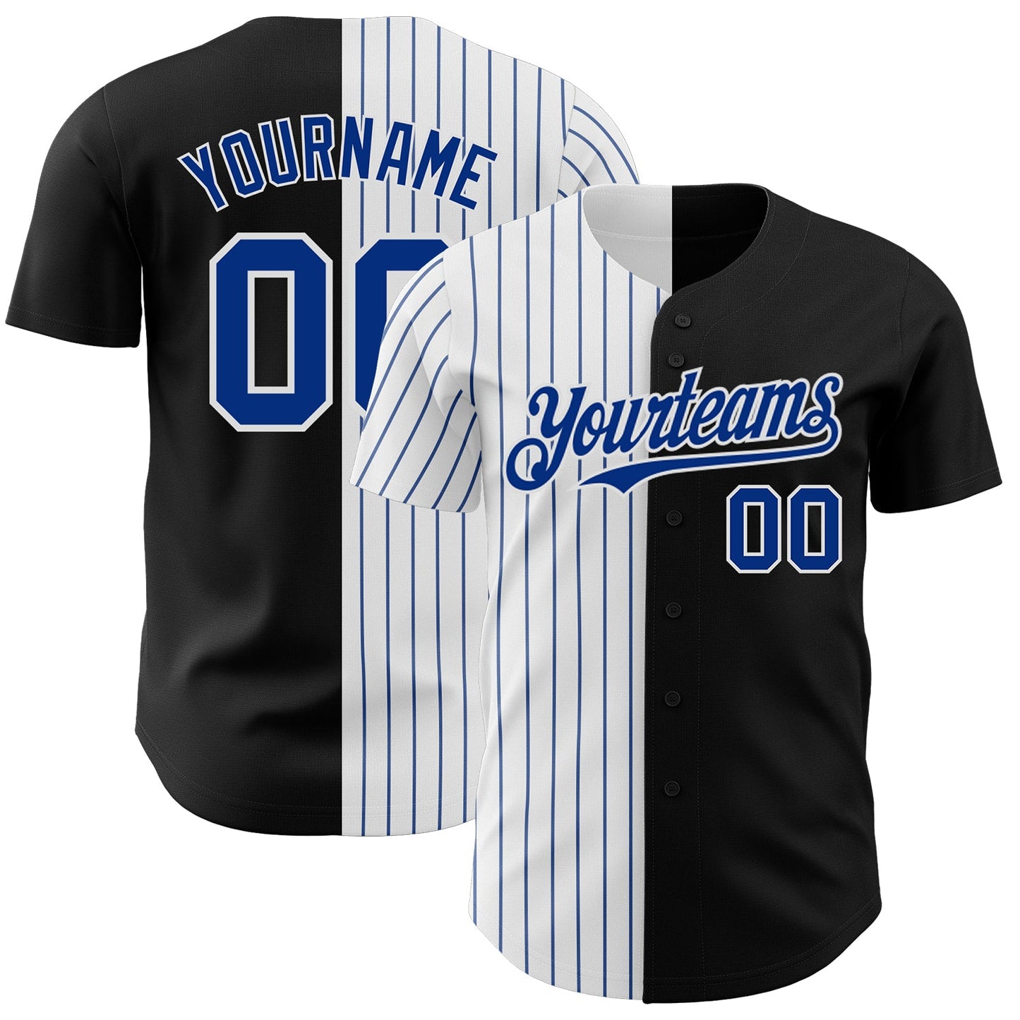 Custom Black White-Royal Pinstripe Authentic Split Fashion Baseball Jersey - Main View