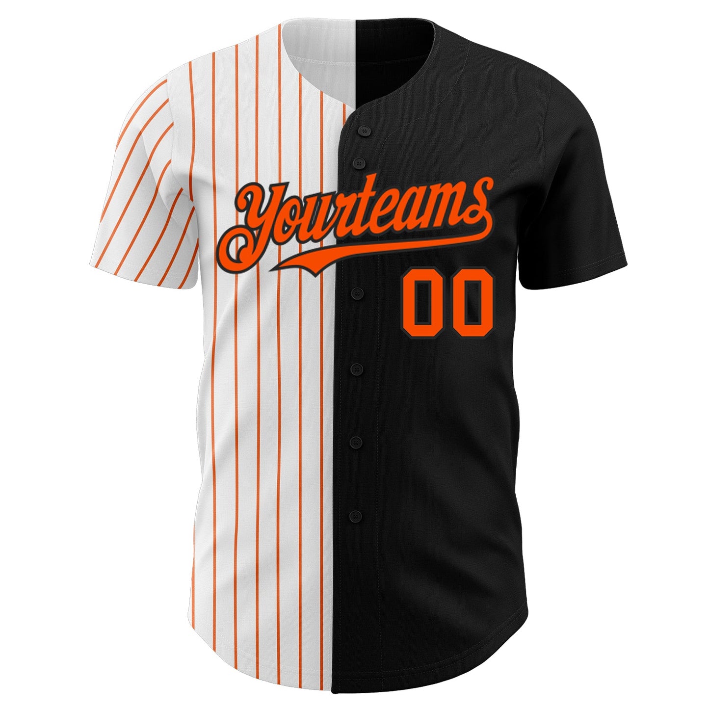 Custom Black White-Orange Pinstripe Authentic Split Fashion Baseball Jersey view 2