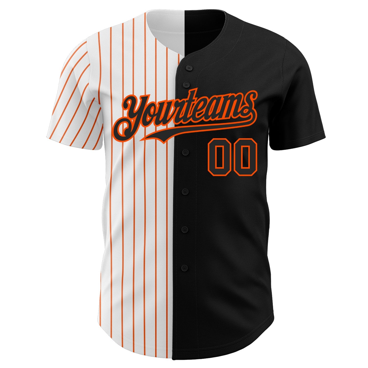 Custom Black White-Orange Pinstripe Authentic Split Fashion Baseball Jersey view 2