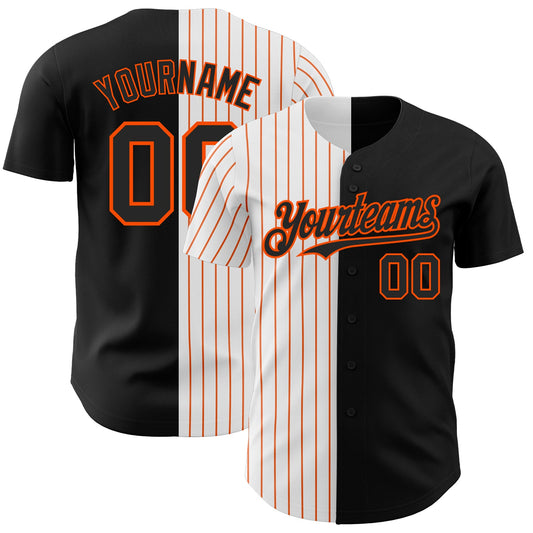 Custom Black White-Orange Pinstripe Authentic Split Fashion Baseball Jersey - Main View