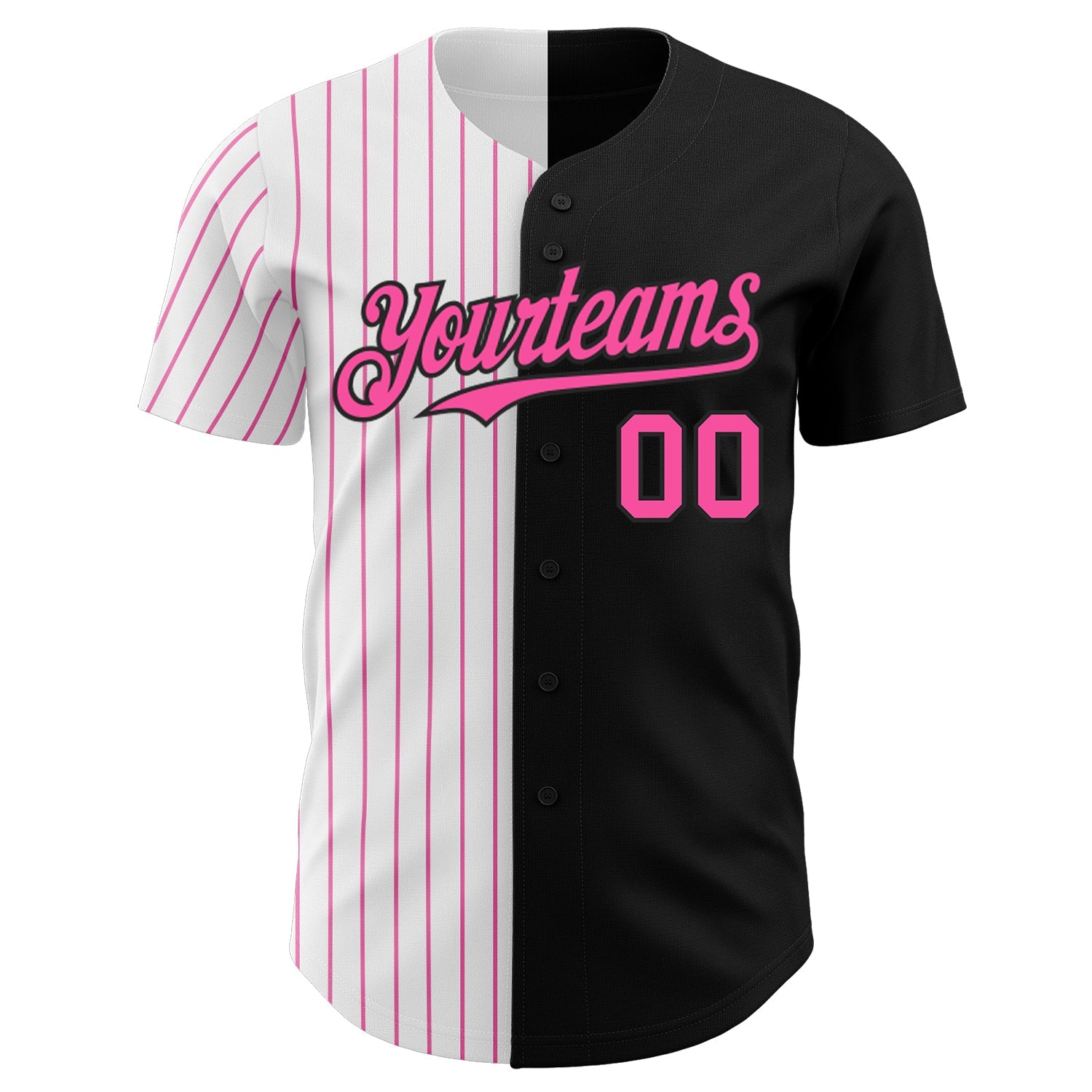 Custom Black White-Pink Pinstripe Authentic Split Fashion Baseball Jersey view 2