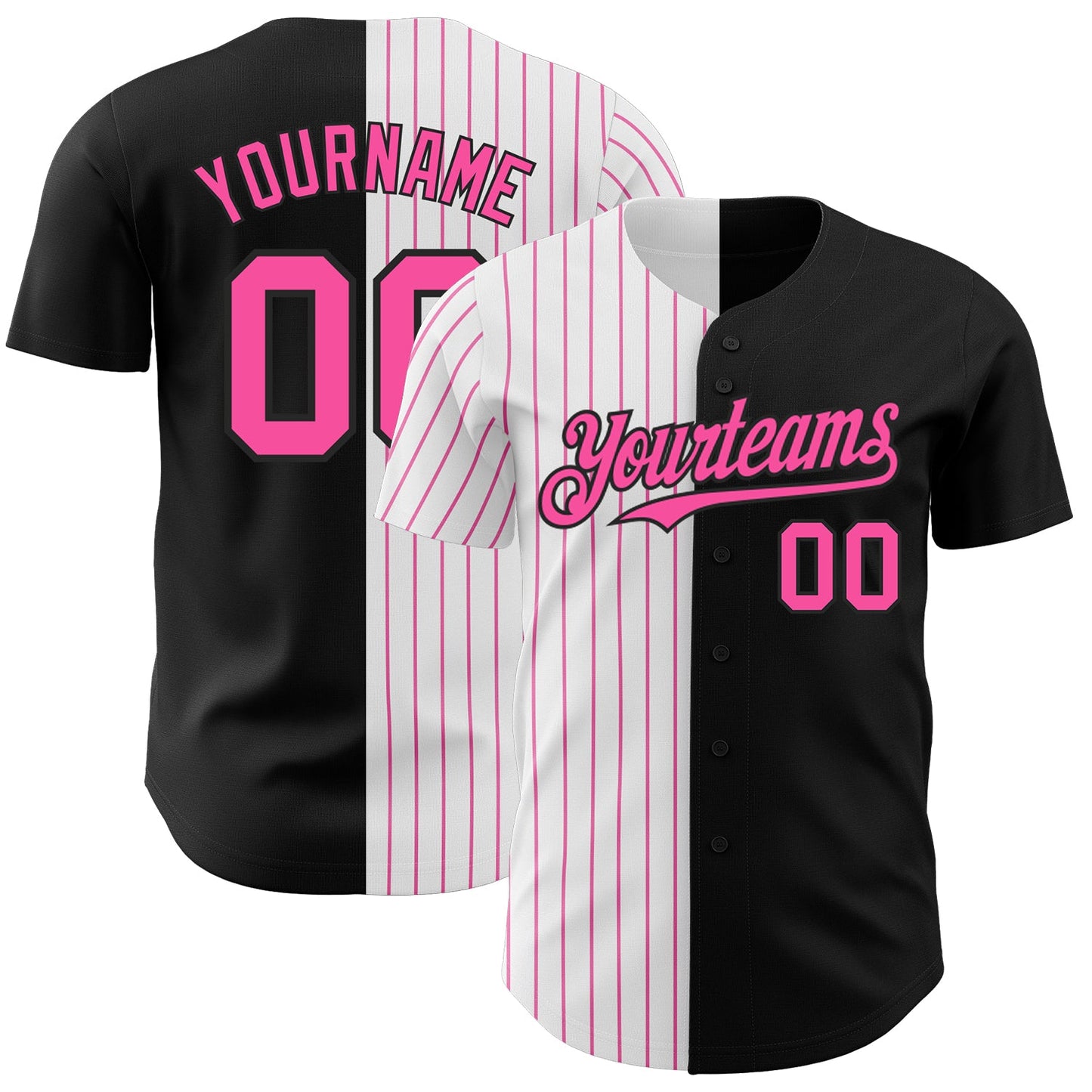 Custom Black White-Pink Pinstripe Authentic Split Fashion Baseball Jersey - Main View