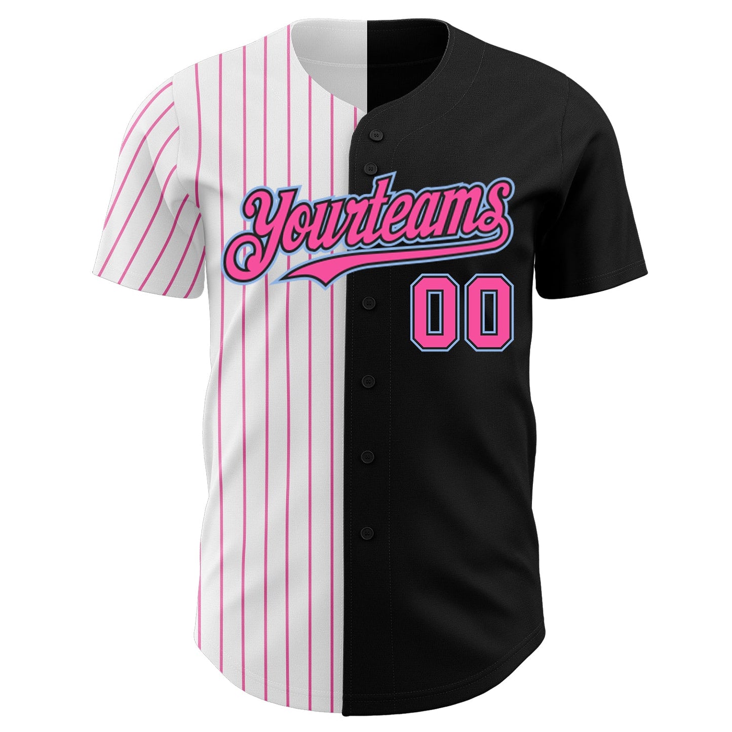 Custom Black Light Blue-Pink Pinstripe Authentic Split Fashion Baseball Jersey view 2