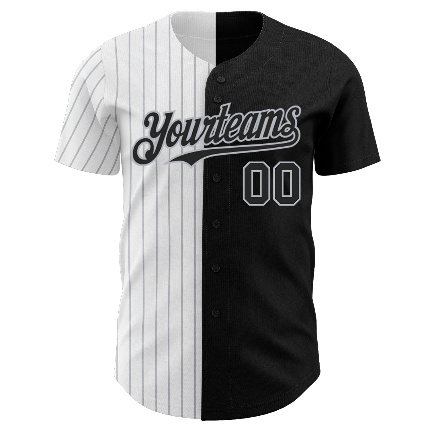 Custom Black White-Gray Pinstripe Authentic Split Fashion Baseball Jersey view 2