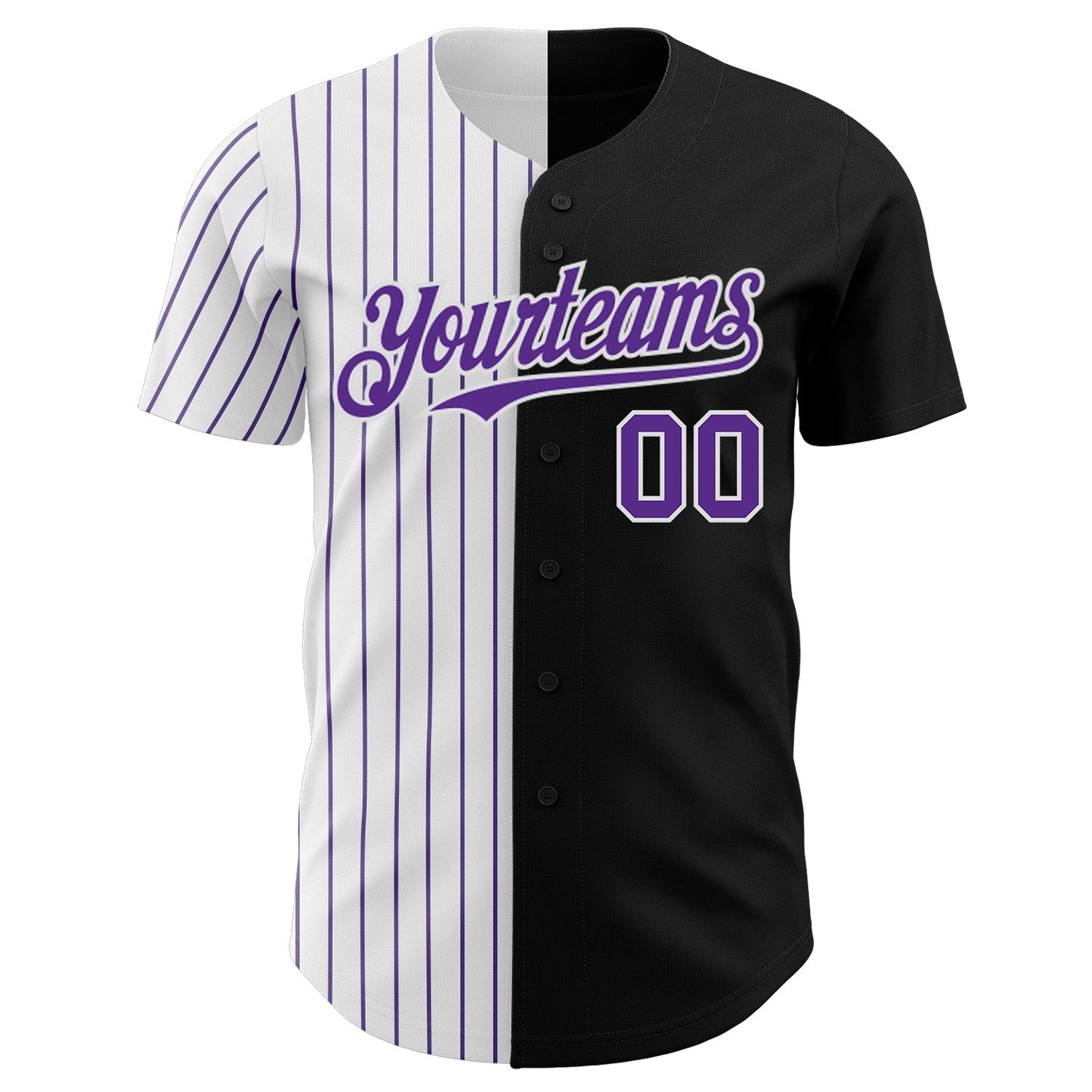 Custom Black White-Purple Pinstripe Authentic Split Fashion Baseball Jersey view 2