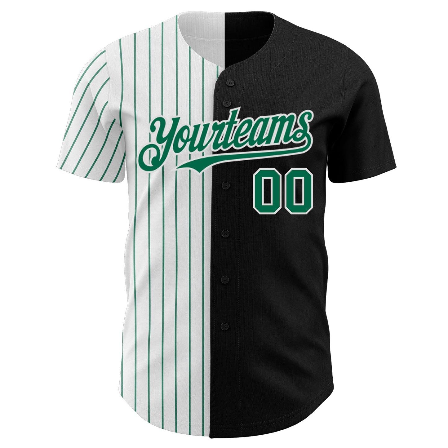 Custom Black White-Kelly Green Pinstripe Authentic Split Fashion Baseball Jersey view 2