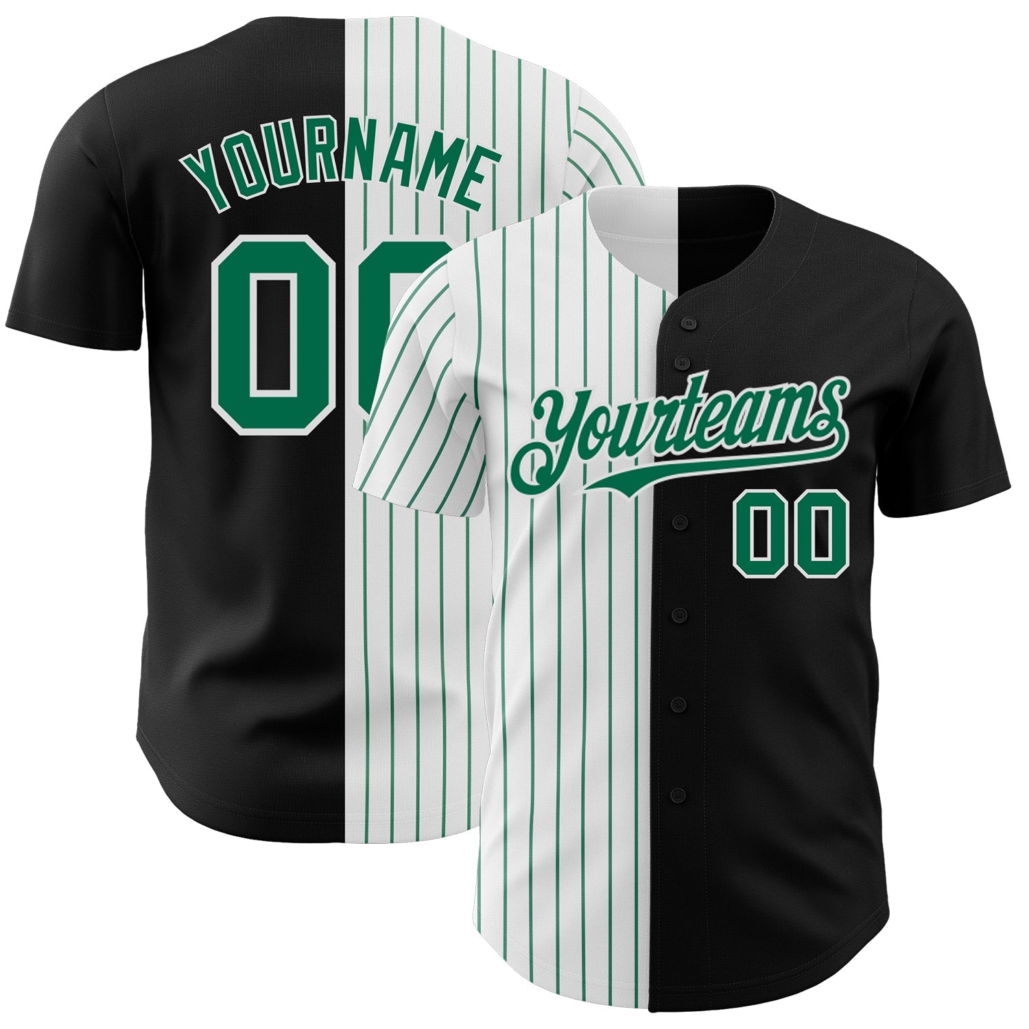 Custom Black White-Kelly Green Pinstripe Authentic Split Fashion Baseball Jersey - Main View