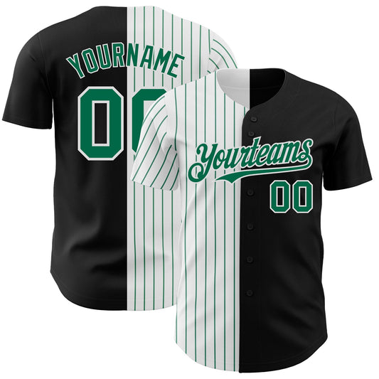 Custom Black White-Kelly Green Pinstripe Authentic Split Fashion Baseball Jersey - Main View