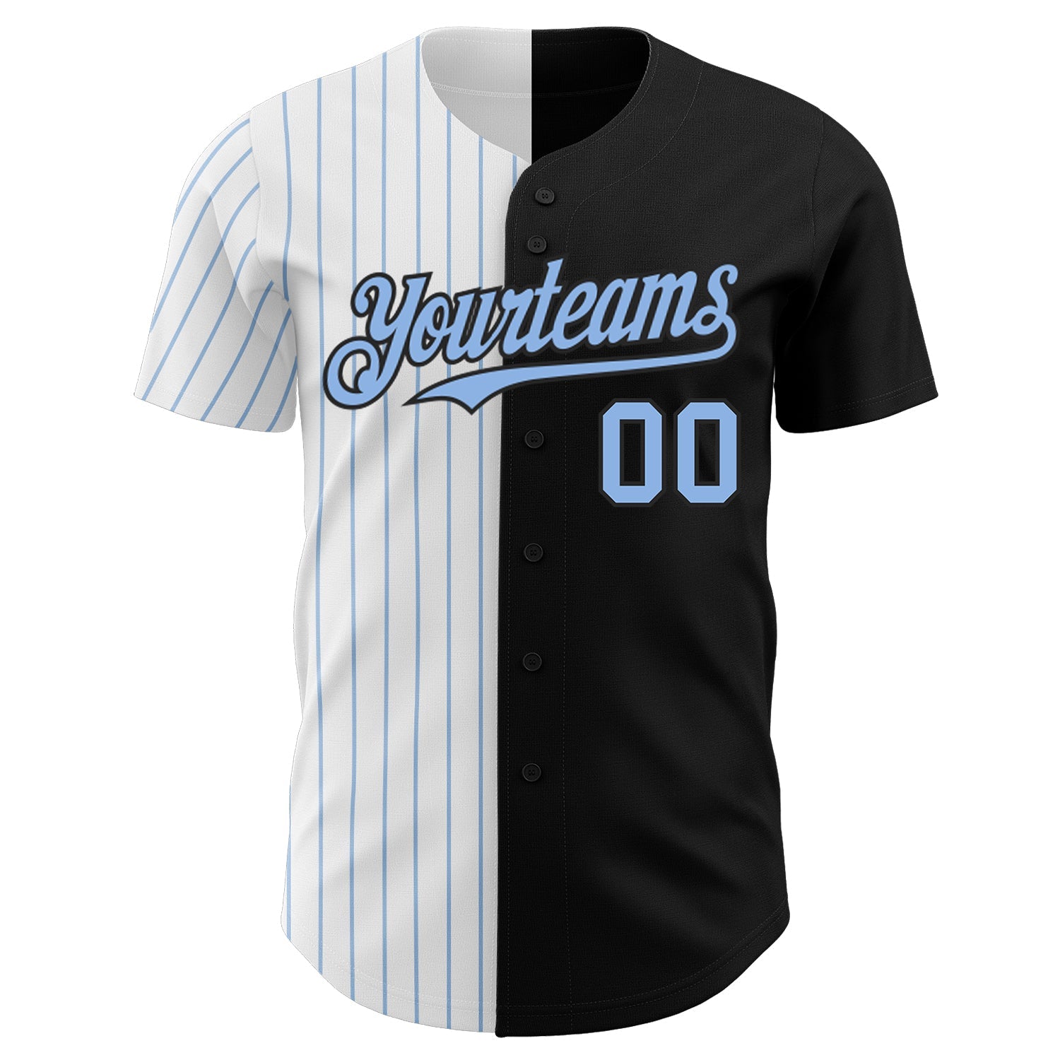 Custom Black White-Light Blue Pinstripe Authentic Split Fashion Baseball Jersey view 2