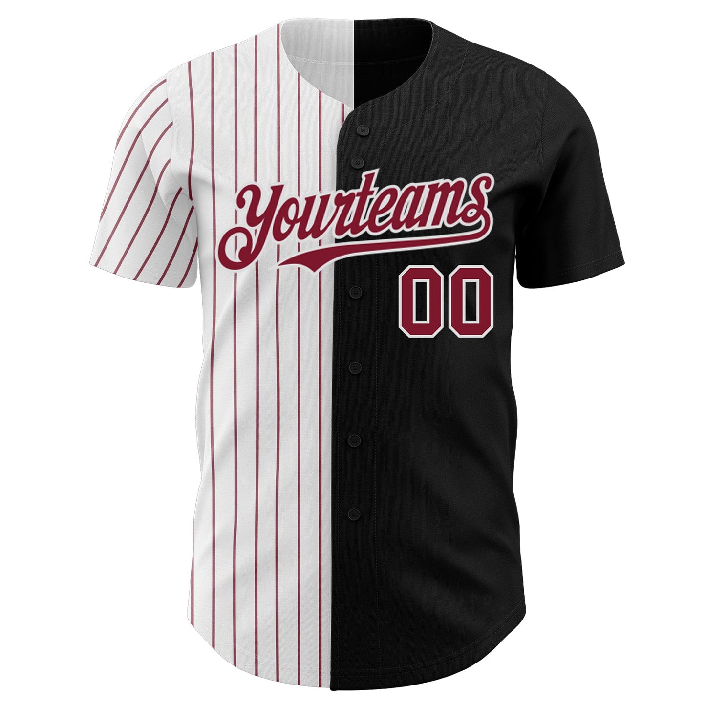 Custom Black White-Crimson Pinstripe Authentic Split Fashion Baseball Jersey view 2