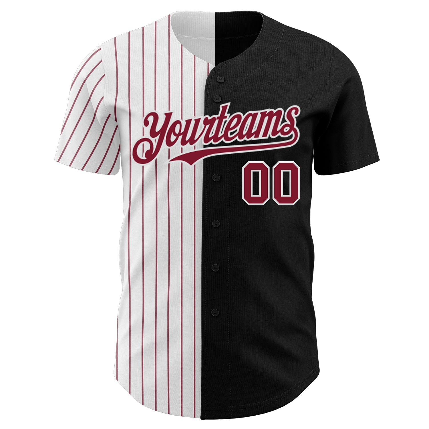 Custom Black White-Crimson Pinstripe Authentic Split Fashion Baseball Jersey view 2