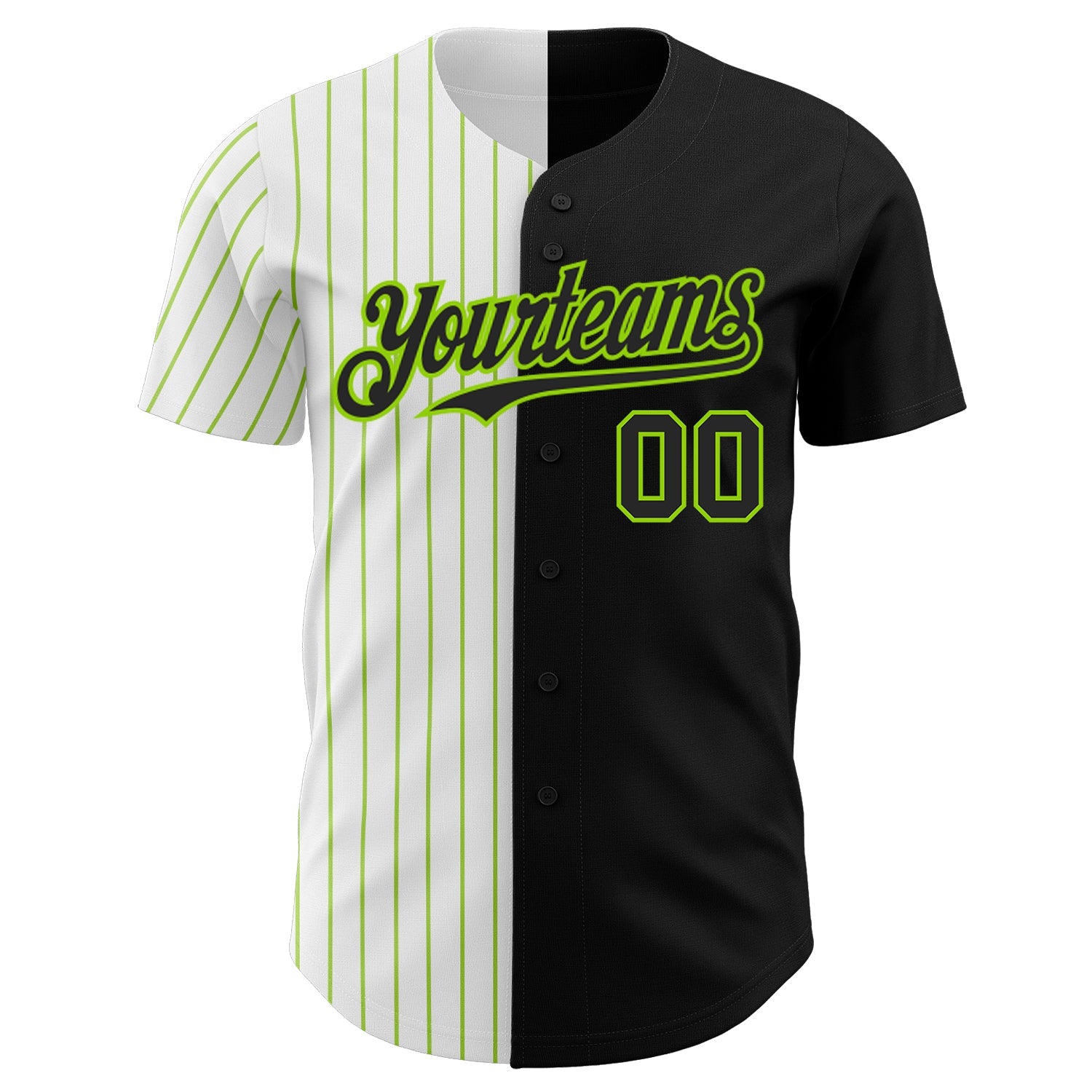 Custom Black White-Neon Green Pinstripe Authentic Split Fashion Baseball Jersey view 2
