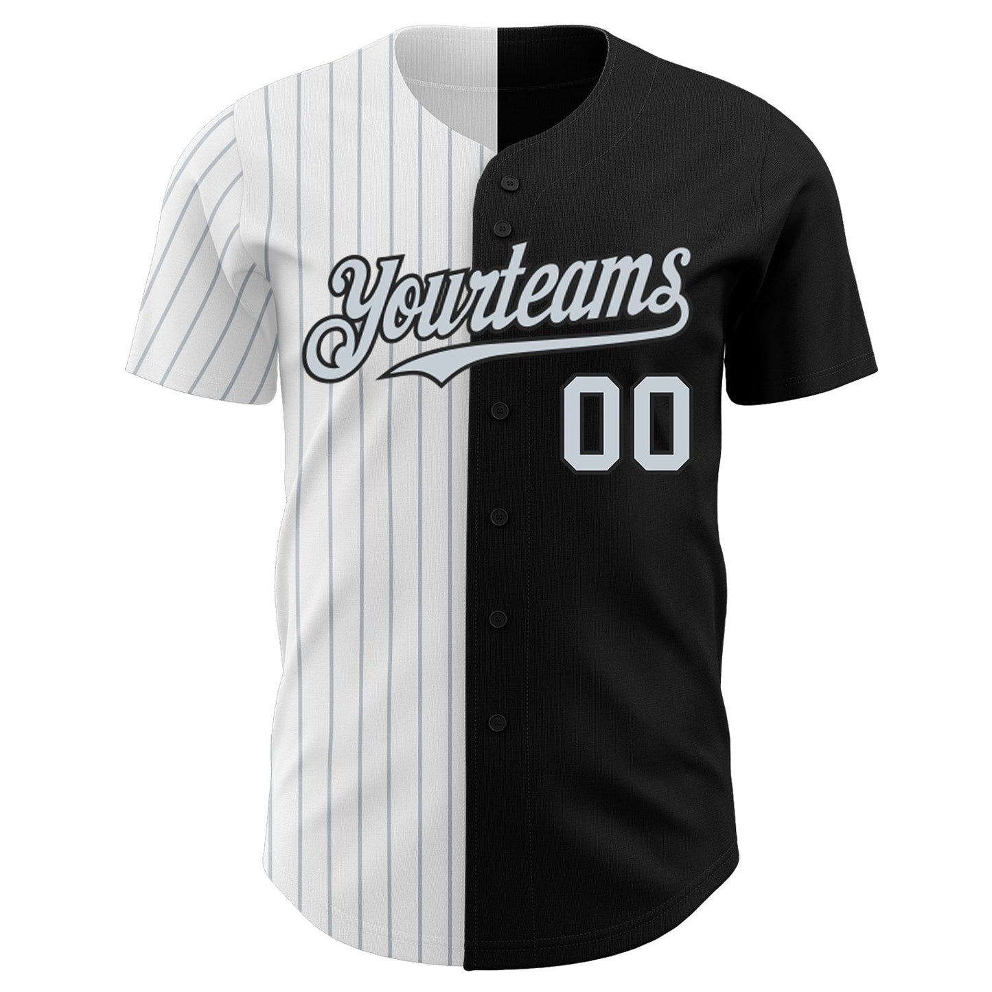 Custom Black White-Silver Pinstripe Authentic Split Fashion Baseball Jersey view 2