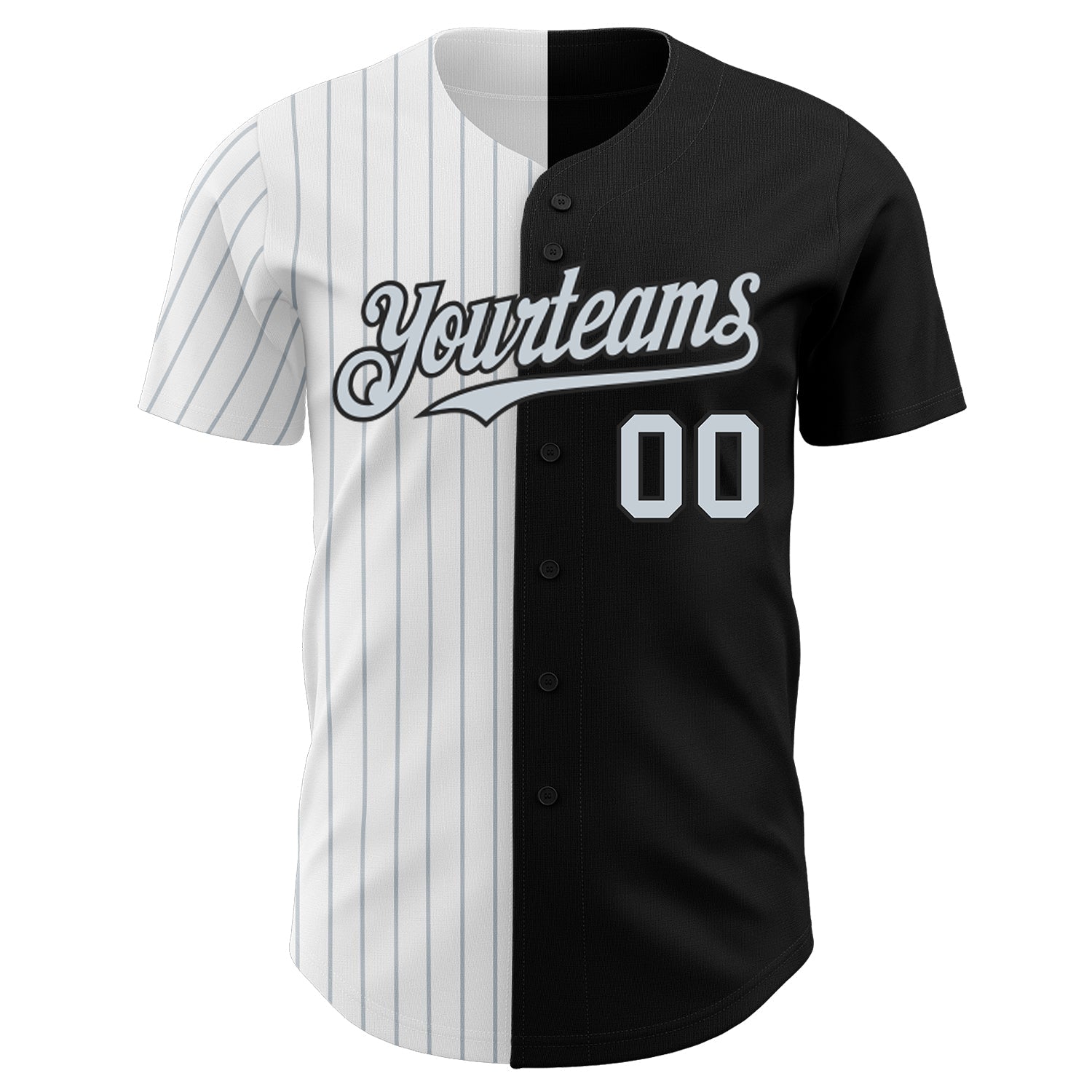 Custom Black White-Silver Pinstripe Authentic Split Fashion Baseball Jersey view 2