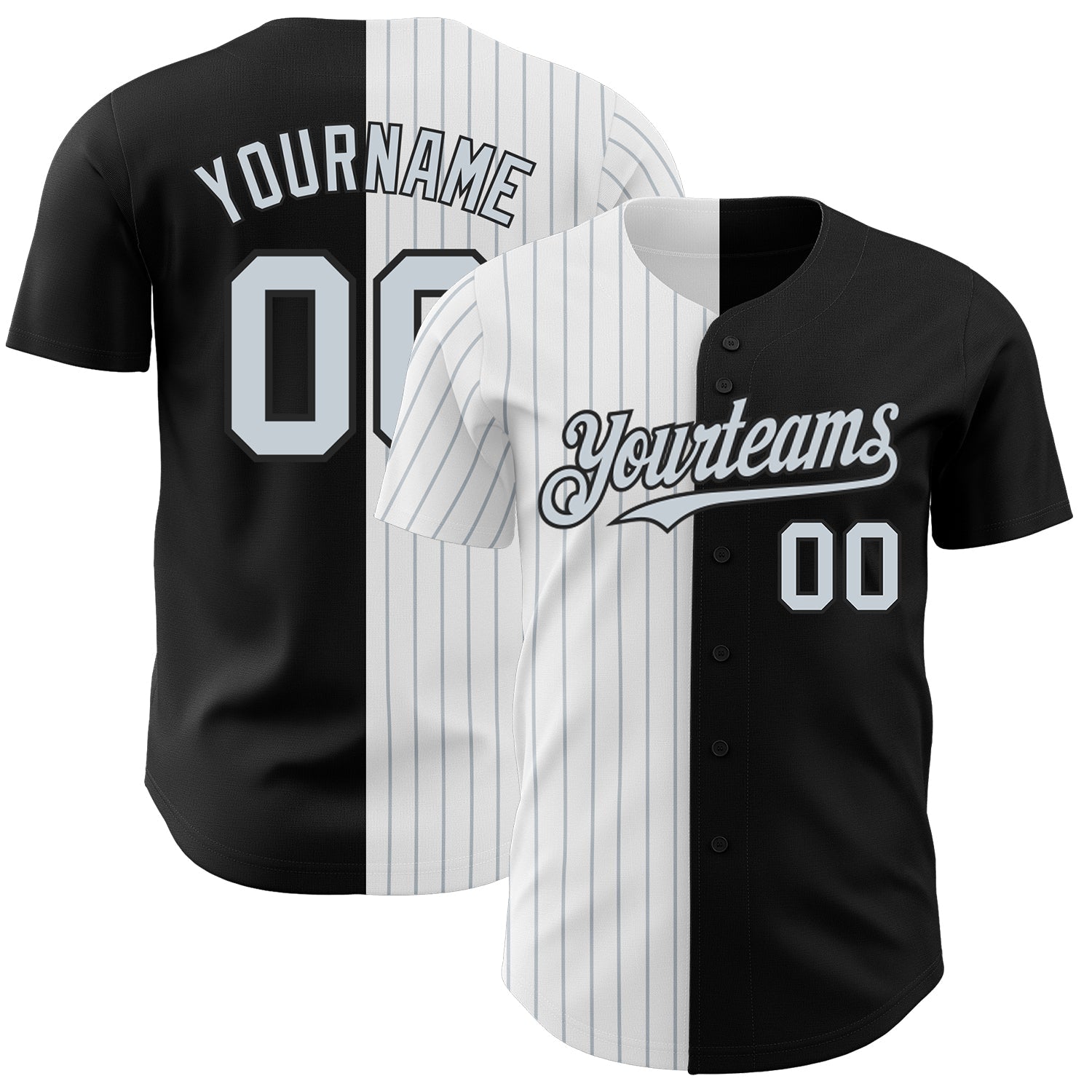 Custom Black White-Silver Pinstripe Authentic Split Fashion Baseball Jersey - Main View