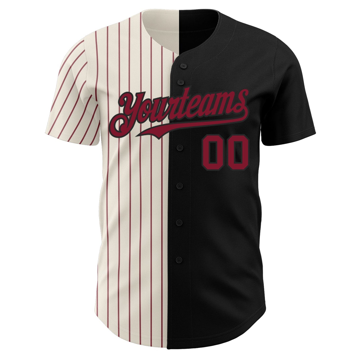 Custom Black Cream-Crimson Pinstripe Authentic Split Fashion Baseball Jersey view 2