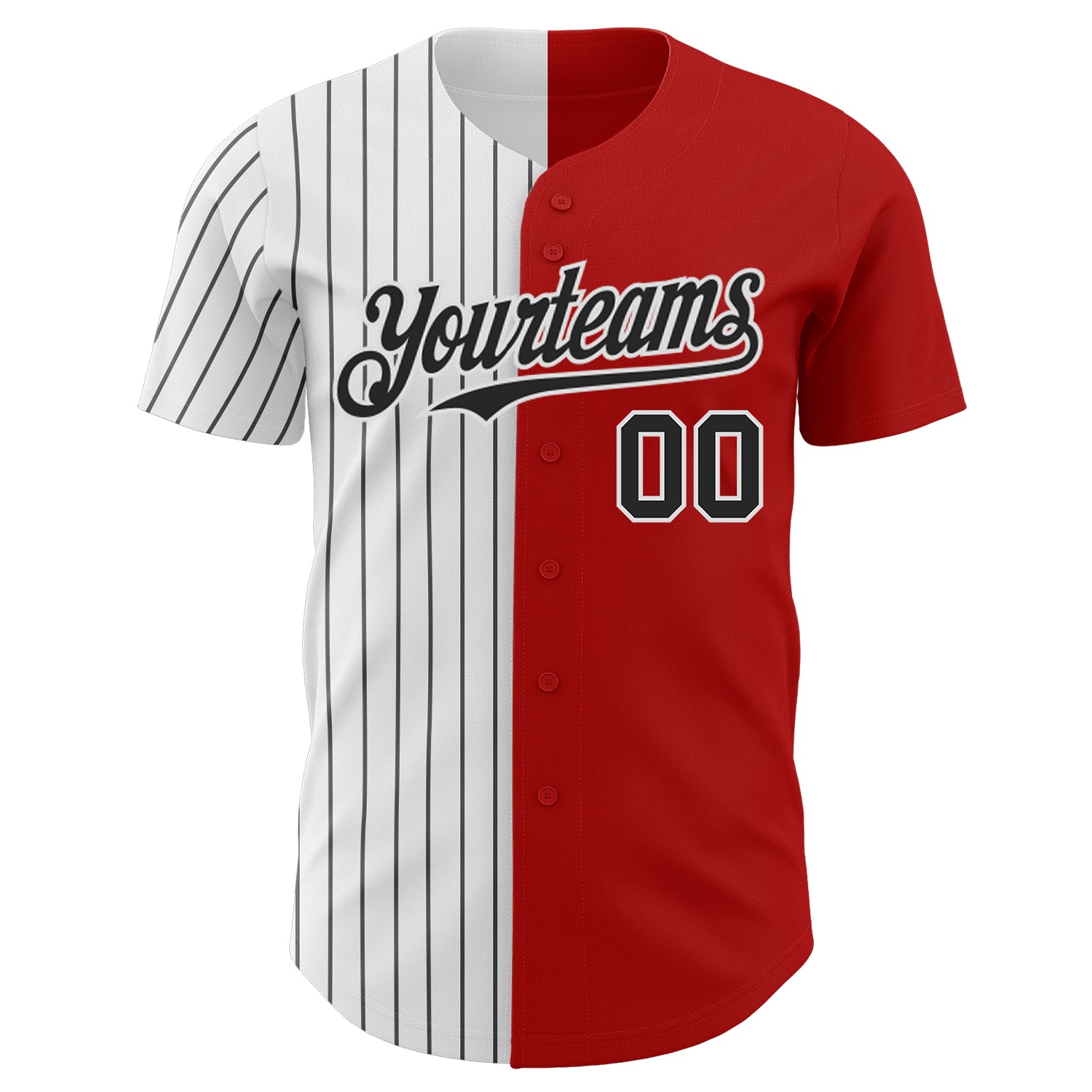Custom Red White-Black Pinstripe Authentic Split Fashion Baseball Jersey view 2