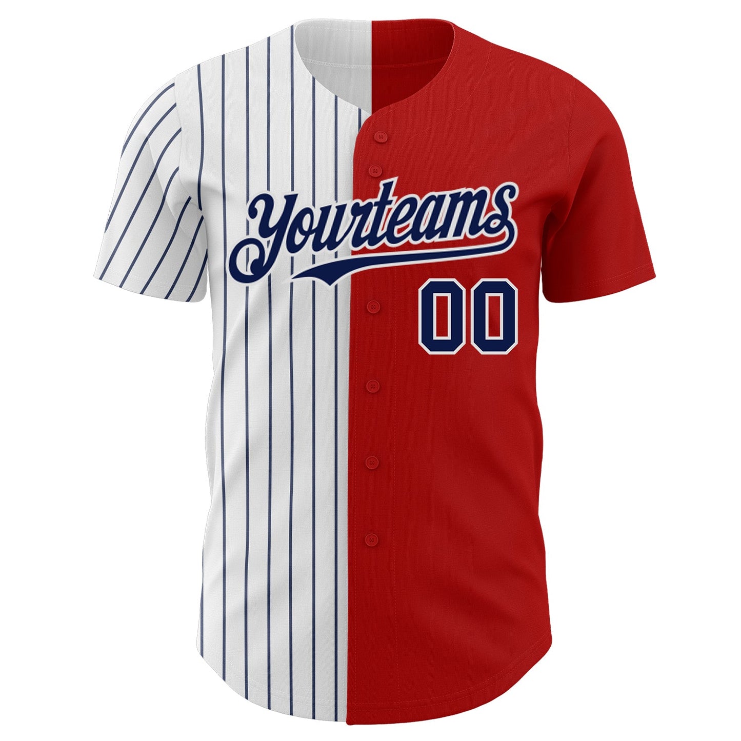 Custom Red White-Navy Pinstripe Authentic Split Fashion Baseball Jersey view 2