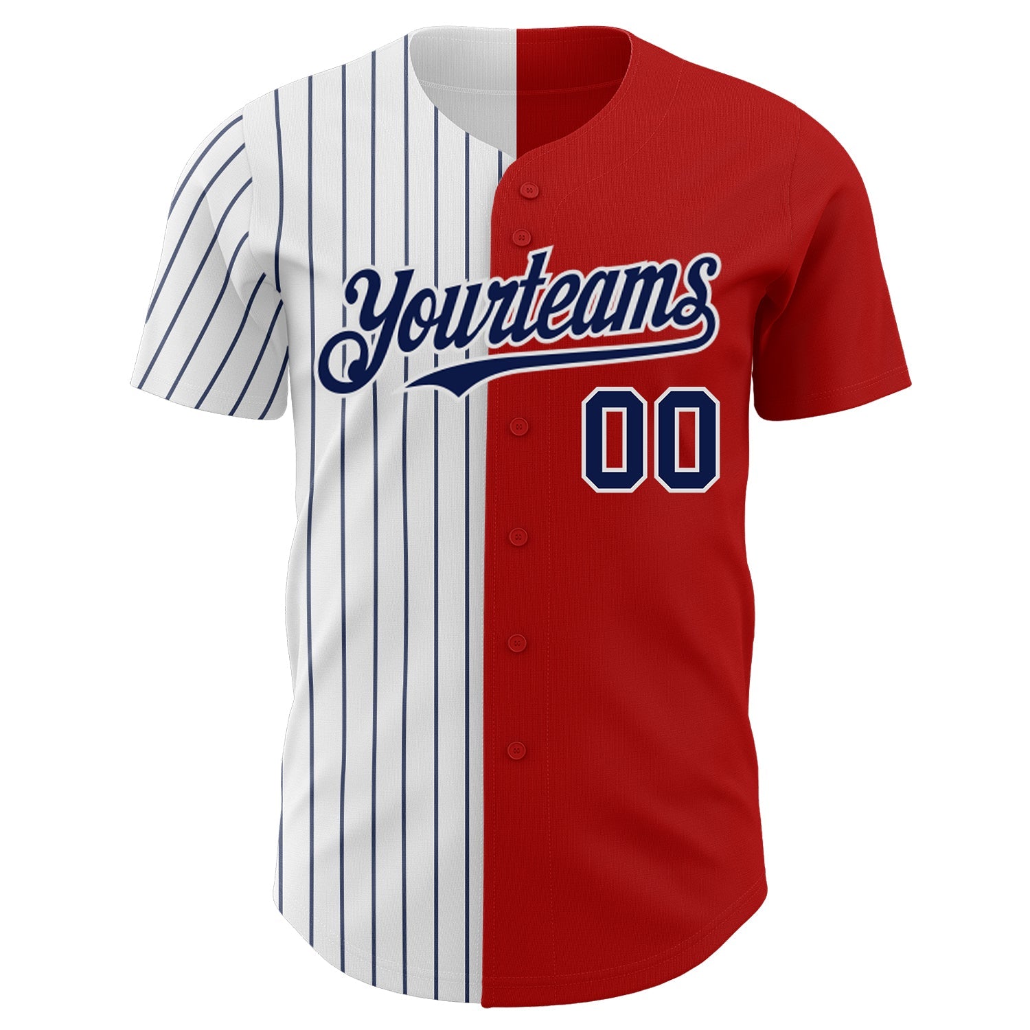 Custom Red White-Navy Pinstripe Authentic Split Fashion Baseball Jersey view 2